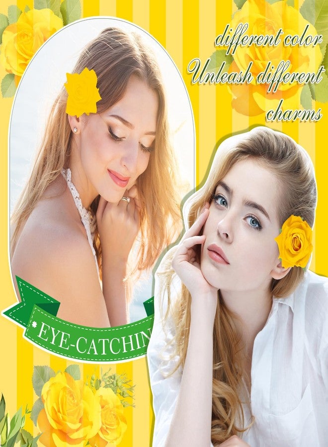 Yilloog 12 Pack Rose Hair Clip Flower 2.8'' Hairpin Floral Brooch Floral Hairclips Mexican Flowers Hairpin Party Supplies for Women Rose Hair Accessories Wedding Pack (Yellow) - Image 4